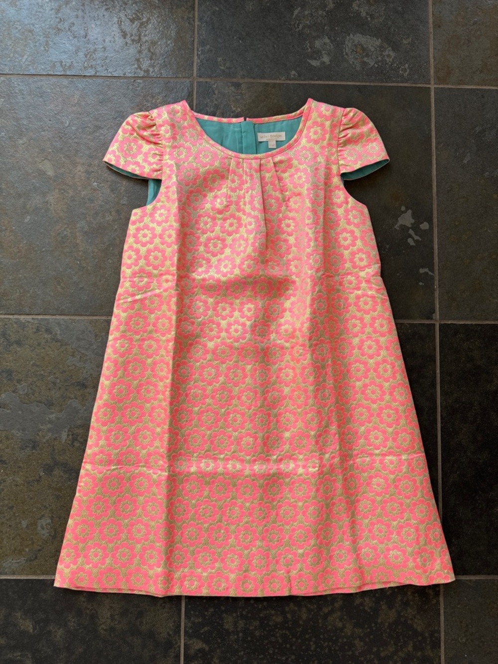 Mini Biden Pink and gold Floral A-Line Dress cap sleeved —never worn